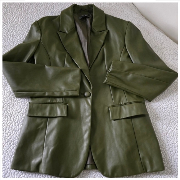 Primark Jackets & Blazers - Olive Green Tailored Faux Leather Blazer size 8